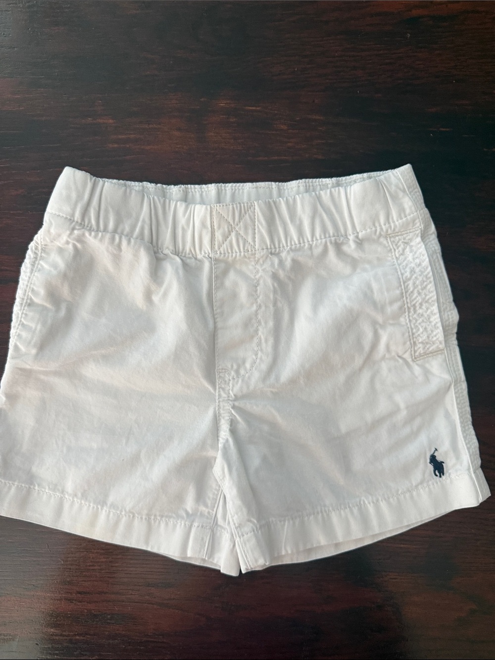 Ralph Lauren White Cotton Pull-On Baby Shorts with Navy Pony